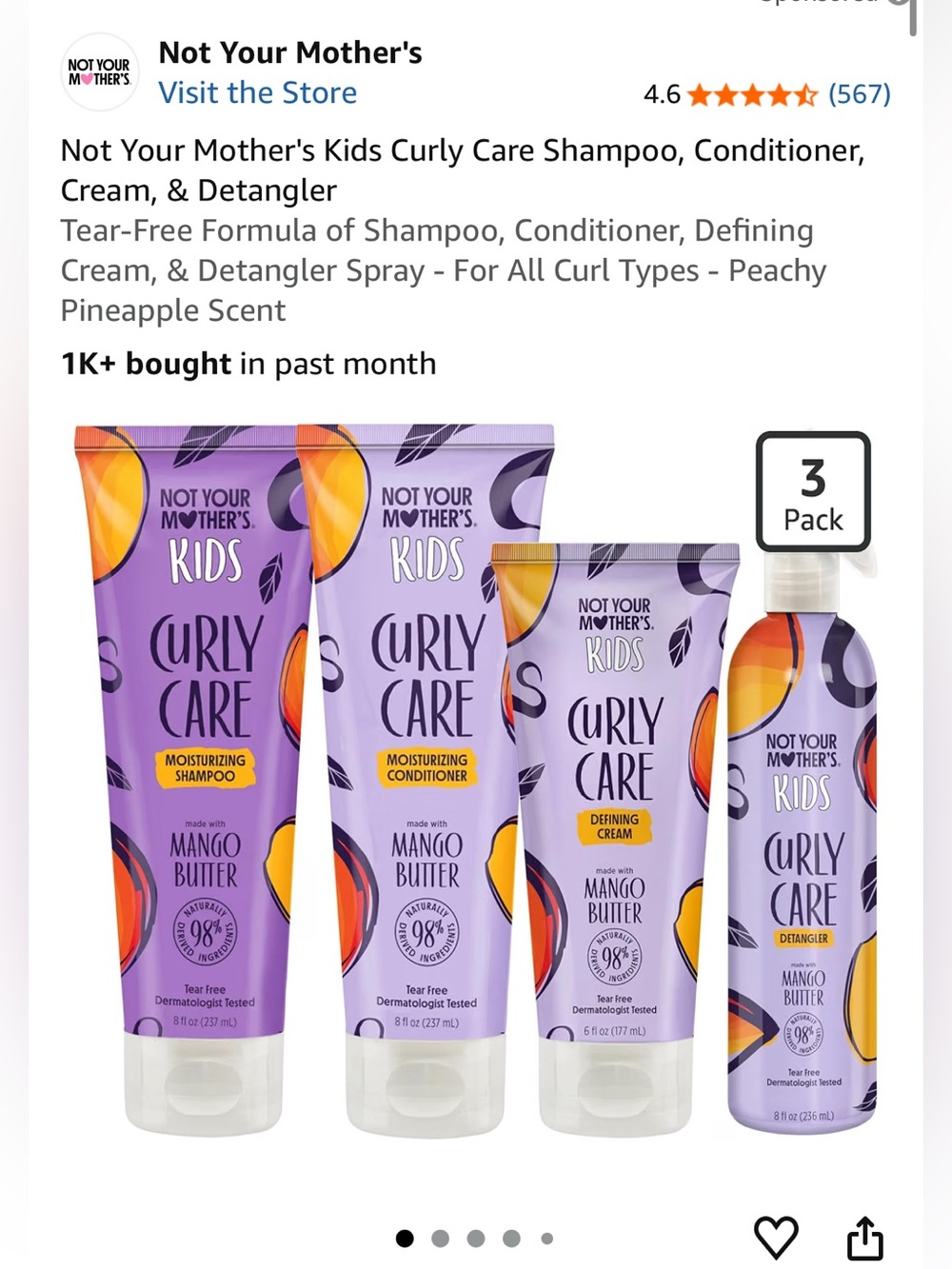 Kids Curly Care Moisturizing Set - Purple (4 Pack)